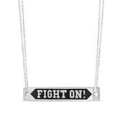 USC Trojans Oxidized Sterling Silver Fight On Rectangular Bar Necklace with Double Link Chain